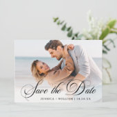 Einfach elegantes Foto Hochzeit 2 FOTO Save The Date (Stehend Vorderseite)