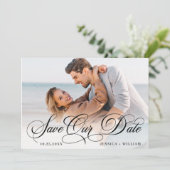 Einfach elegantes Foto Hochzeit 3 FOTO Save The Date (Stehend Vorderseite)
