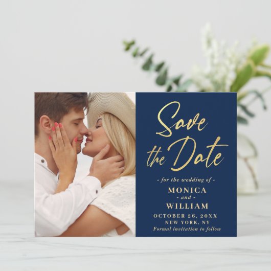 Einfach elegantes Foto Hochzeit einfach modern Save The Date (Stehend Vorderseite)