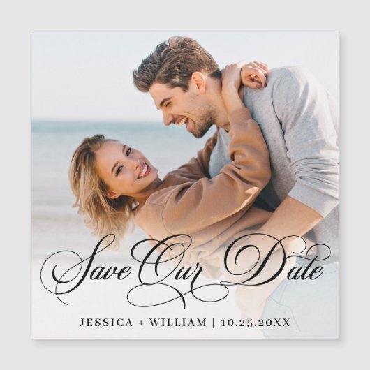 Einfach Elegantes Foto Hochzeit FOTO Save the Date Magneteinladung (Vorderseite)