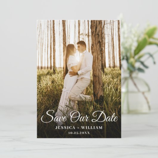 Einfach elegantes Foto Hochzeit Minimalistisch ein Save The Date (Stehend Vorderseite)