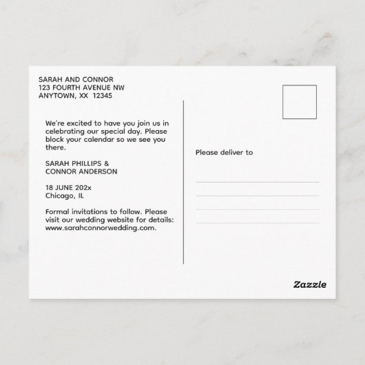 Einfach Elegantes Foto Save the Date Postkarte (Rückseite)