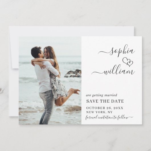 Einfach elegantes Foto Wedding Hearts Simple Moder Save The Date (Vorderseite)