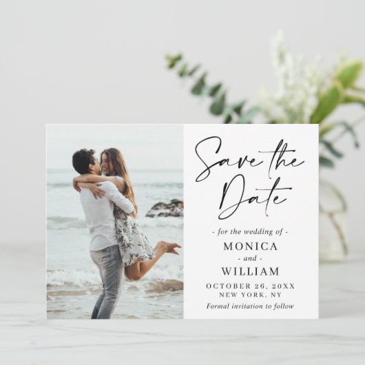 Einfach elegantes Foto Wedding Hearts Simple Save The Date (Stehend Vorderseite)