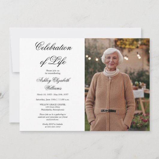 Einfach elegantes Foto Weißes Fest des Lebens Einladung (Vorderseite)