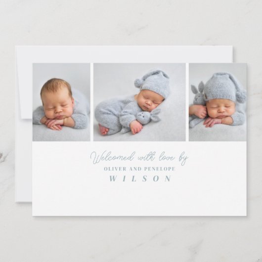 Einfach Elegantes Full Foto mit Collage Birth Ankündigung (Rückseite)