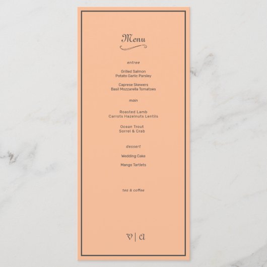 Einfach elegantes Fuzzy Peach mit Border Menükarte (Vorderseite)