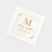 Einfach elegantes Gold Greenery Frame Monogram Servietten Mit Folie (Links)