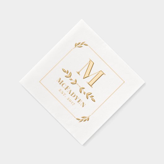 Einfach elegantes Gold Greenery Frame Monogram Servietten Mit Folie (Rechts)