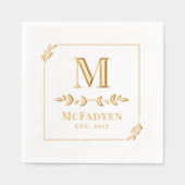 Einfach elegantes Gold Greenery Frame Monogram Servietten Mit Folie (Vorderseite)