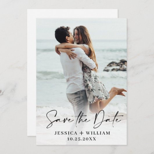 Einfach elegantes Hochzeitsimples Save the Date Fo (Vorne/Hinten)