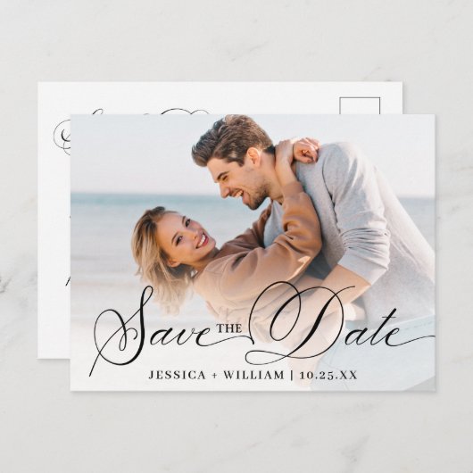 Einfach elegantes Hochzeitsimples Save the Date Fo Postkarte (Vorne/Hinten)