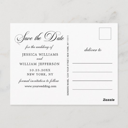 Einfach elegantes Hochzeitsimples Save the Date Fo Postkarte (Rückseite)