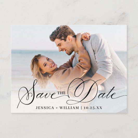 Einfach elegantes Hochzeitsimples Save the Date Fo Postkarte (Vorderseite)