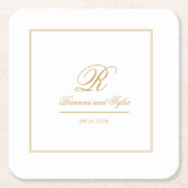 Einfach elegantes klassisches GoldWedding Monogram Rechteckiger Pappuntersetzer (Vorderseite)