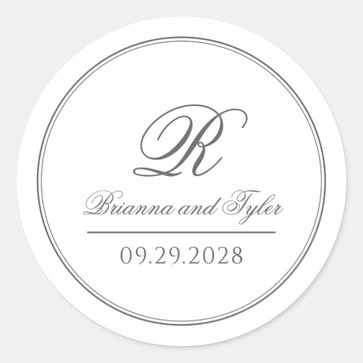 Einfach elegantes klassisches Wedding Monogramm Runder Aufkleber (Vorderseite)