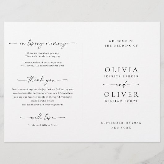 Einfach elegantes Minimalistisches Hochzeitsprogra (Vorderseite)