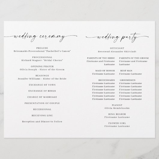 Einfach elegantes Minimalistisches Hochzeitsprogra (Rückseite)