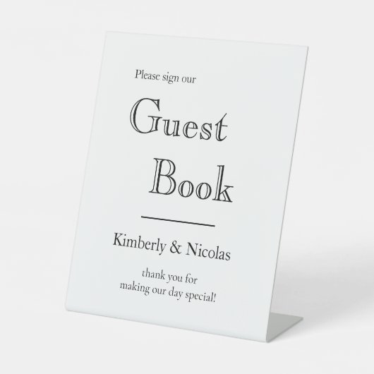Einfach elegantes modernes Gästebuch Sockelschild (Vorderseite)