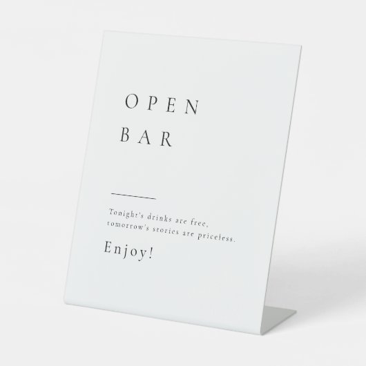Einfach elegantes, modernes HochzeitsOpen Bar Sockelschild (Vorderseite)