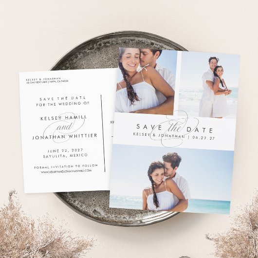 Einfach elegantes Multi-Foto Save the Date Ankündigungspostkarte