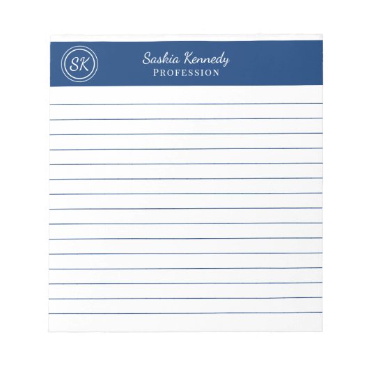 Einfach elegantes Navy Lined Monogram Business Notizblock (Vorderseite)