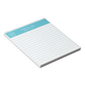 Einfach elegantes Ocean Blue Lined Monogram Notizblock (angewinkelt)