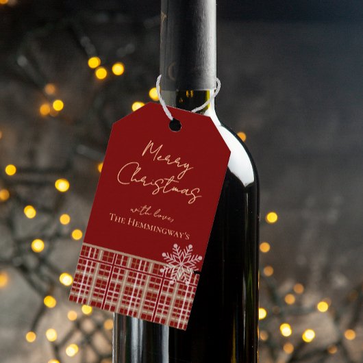 Einfach Elegantes Red & Tan Kariert Snowflake-Gesc Geschenkanhänger