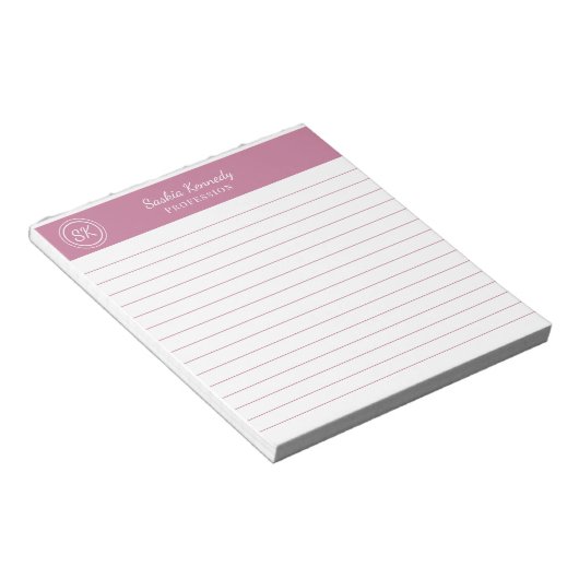 Einfach elegantes, rosafarbenes Monogramm-Geschäft Notizblock (angewinkelt)