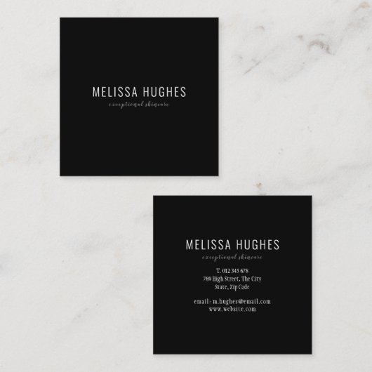 Einfach elegantes Schwarz-Weiß-Quadrat Quadratische Visitenkarte (Vorne/Hinten)