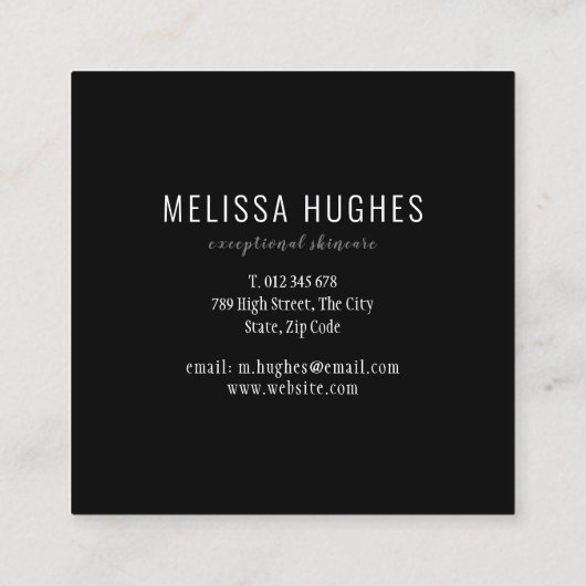 Einfach elegantes Schwarz-Weiß-Quadrat Quadratische Visitenkarte (Rückseite)
