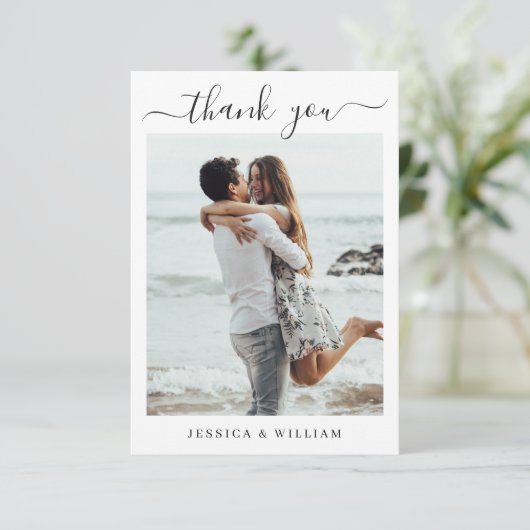 Einfach elegantes Wedding Hearts einfaches Foto Dankeskarte (Stehend Vorderseite)