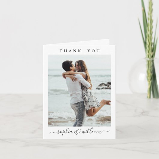 Einfach elegantes Wedding Hearts Simple 2 Foto Dankeskarte (Vorderseite)