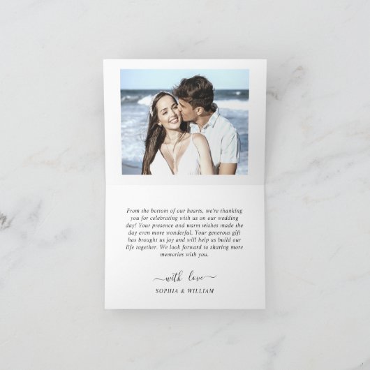 Einfach elegantes Wedding Hearts Simple 2 Foto Dankeskarte (Innenseite)