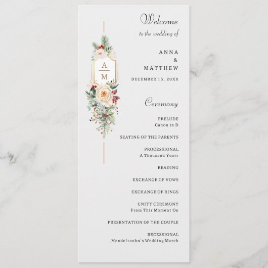 Einfach elegantes Weihnachts-Floral Monogram-Progr Programm (Vorderseite)