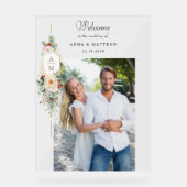 Einfach elegantes Weihnachts-Floral Monogram Willk Acrylschild (Vorderseite)