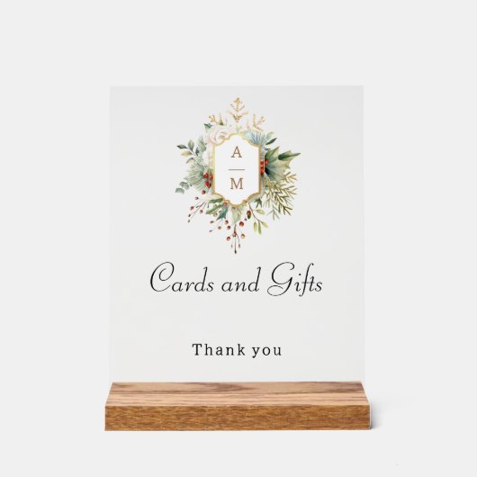 Einfach elegantes Weihnachtsblumenmonogramm Acrylschild (Vorderseite)