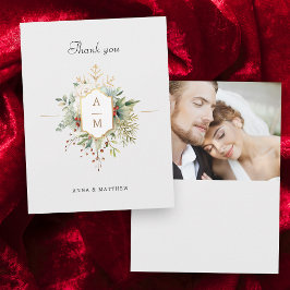 Einfach elegantes Weihnachtsblumenmonogramm Dankeskarte