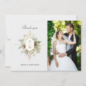 Einfach elegantes Weihnachtsblumenmonogramm Dankeskarte (Vorderseite)