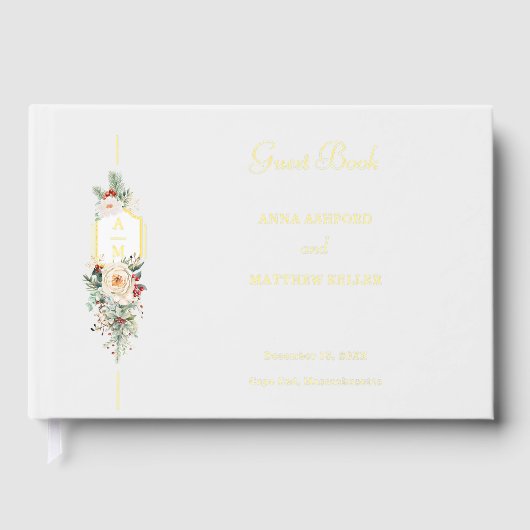 Einfach elegantes Weihnachtsblumenmonogramm Gästebuch (Vorderseite)