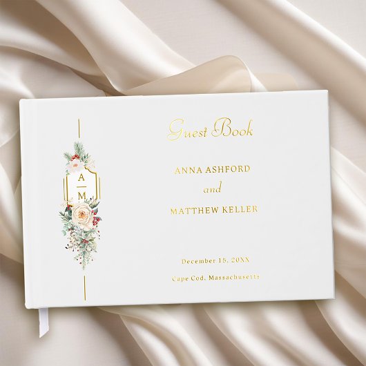 Einfach elegantes Weihnachtsblumenmonogramm Gästebuch