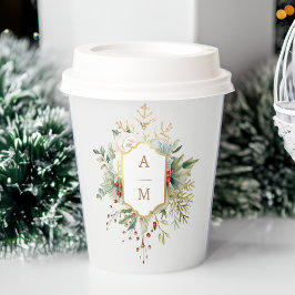 Einfach elegantes Weihnachtsblumenmonogramm Pappbecher