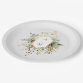 Einfach elegantes Weihnachtsblumenmonogramm Pappteller (Schrägansicht)