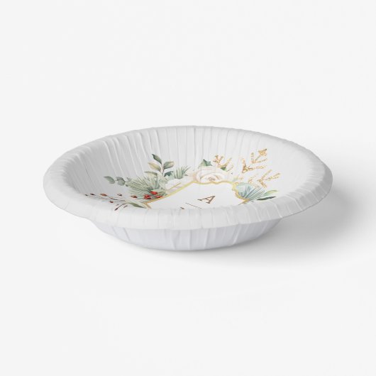 Einfach elegantes Weihnachtsblumenmonogramm Pappteller (Gewinkelt)