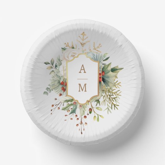 Einfach elegantes Weihnachtsblumenmonogramm Pappteller (Vorderseite)