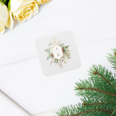 Einfach elegantes Weihnachtsblumenmonogramm Quadratischer Aufkleber