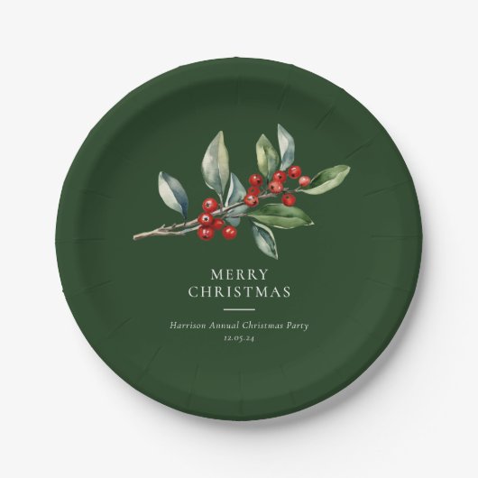 Einfach Elegantes Weihnachtswasser Botanisch Pappteller (Vorderseite)