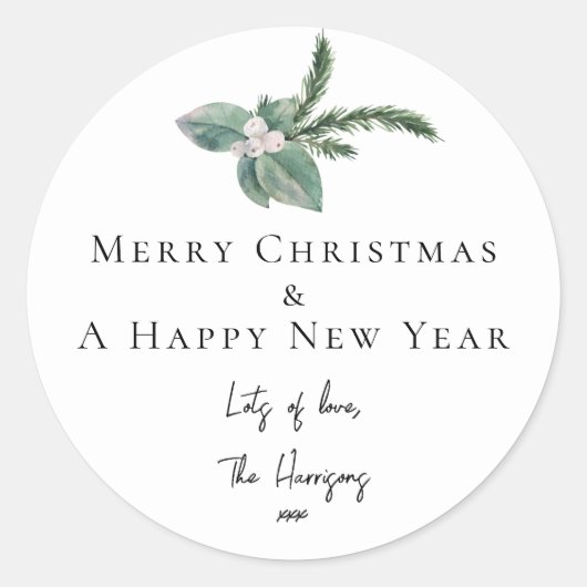Einfach Elegantes Weihnachtswasser Botanisch Runder Aufkleber (Vorderseite)