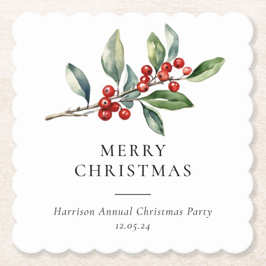 Einfach Elegantes Weihnachtswasser Botanisch Untersetzer (Vorderseite)