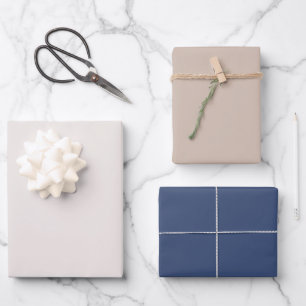 Einfach Erröten Blassrosa Navy Blau Einfarbig 3er  Geschenkpapier Set